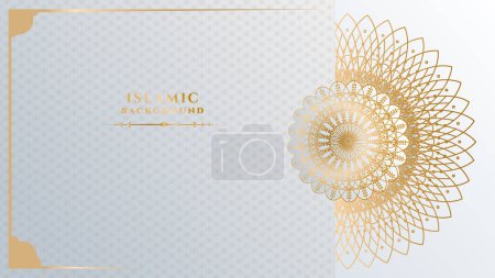 Ramadan Kareem. Gold moon and abstract luxury islamic elements background with mandala pattern