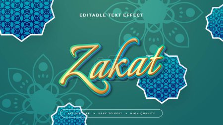 Verde azul y oro zakat efecto de texto editable 3d - estilo de fuente. Efecto de estilo de texto Ramadán
