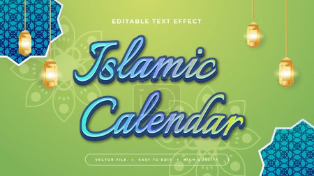 Green blue and gold islamic celendar 3d editable text effect - font style. Ramadan text style effect