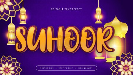 Purple violet gold and orange suhoor 3d editable text effect - font style. Ramadan text style effect