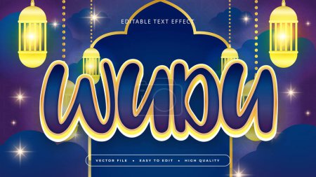 Azul y oro wudu 3d efecto de texto editable - estilo de fuente. Efecto de estilo de texto Ramadán