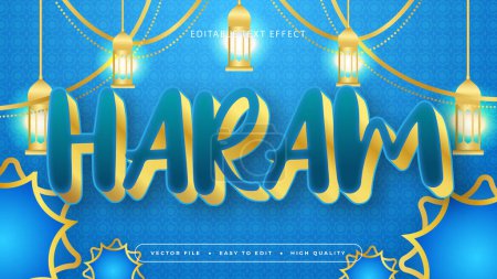 Azul y oro haram 3d efecto de texto editable - estilo de fuente. Efecto de estilo de texto Ramadán