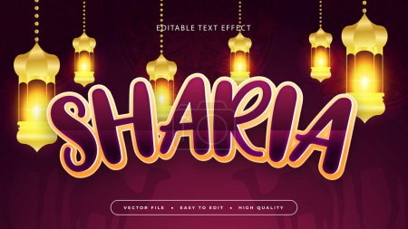 Rot lila violett und gold sharia 3D editierbare text-effekt - schriftart. Wirkung des Ramadan-Textes