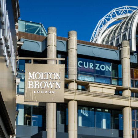 Photo for Kingston-Upon-Thames, London UK, February 12 2024, Molton Brown Sign Ouside Shop With Bentall Centre In Background and No People - Royalty Free Image