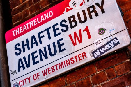 Photo for City of Westminster, London UK, March 08 2024, Shaftesbury Avenue Road Sign Close Up With No People - Royalty Free Image