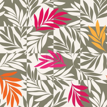 Foto de Fondo floral gris y blanco abstracto sin costuras. Patrón vectorial gris y blanco con hojas rojas y anaranjadas. - Imagen libre de derechos
