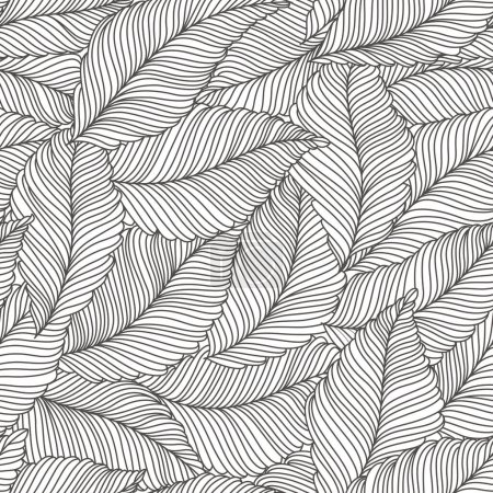 Foto de Fondo abstracto floral sin costuras con hojas dibujadas por líneas delgadas. Blanco y negro, monocromo - Imagen libre de derechos