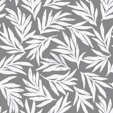 Foto de Patrón abstracto sin costuras con hojas blancas sobre fondo gris, vector - Imagen libre de derechos