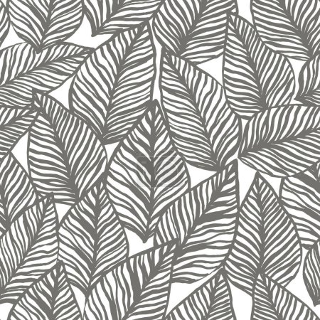 Foto de Patrón abstracto sin costuras con hojas grises sobre blanco, pintado con un pincel, vector - Imagen libre de derechos