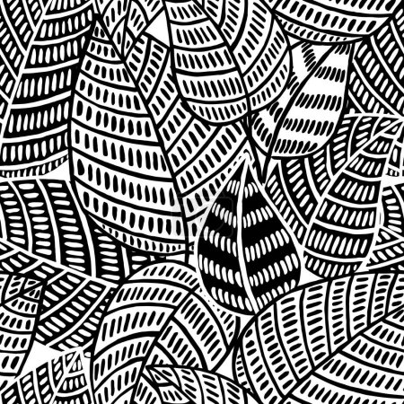 Foto de Patrón abstracto sin costuras con hojas negras en blanco, vector - Imagen libre de derechos