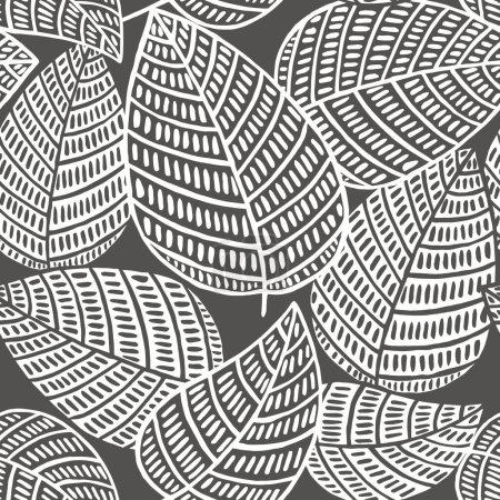 Foto de Patrón abstracto sin costuras con hojas blancas en gris, vector - Imagen libre de derechos