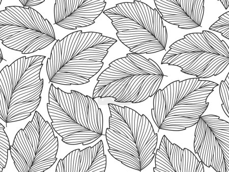Foto de Fondo floral abstracto sin costuras con hojas dibujadas por líneas delgadas. Fondo blanco con hojas negras, monocromo.Patrón floral vectorial - Imagen libre de derechos