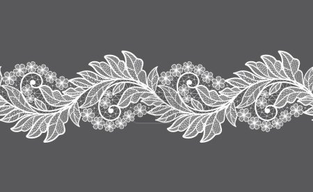 Téléchargez les illustrations : Fond floral sans couture avec des feuilles de dentelle blanche.Vecteur branches de dentelle blanche avec des fleurs - en licence libre de droit