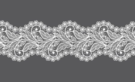 Ilustración de Fondo floral sin costuras con hojas de encaje blanco.Vector ramas de encaje blanco con flores - Imagen libre de derechos