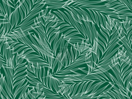 Foto de Fondo floral abstracto sin costuras con hojas dibujadas por líneas delgadas. Fondo verde con hojas de color verde claro, monocroma.Vector patrón floral - Imagen libre de derechos