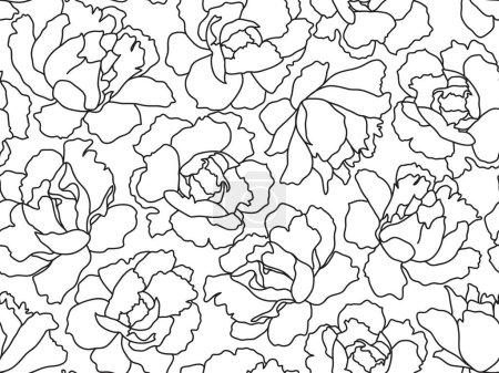 Foto de Patrón floral blanco y negro sin costuras. Dibujo botánico. Esbozo de Peony. Línea vectorial dibujada hojas y flores ramas. Flores vectoriales. - Imagen libre de derechos