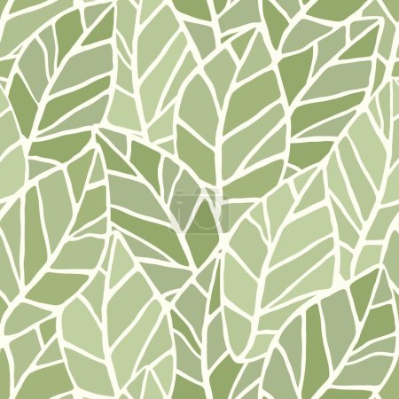 Foto de Fondo de arte botánico abstracto sin costuras con hojas. Patrón natural de hojas verdes y blancas dibujadas a mano.Patrón floral vectorial. - Imagen libre de derechos
