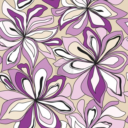 Foto de Fondo floral sin costuras con flores de color rosa y violeta. Dibujo hecho a mano patrón abstracto. - Imagen libre de derechos
