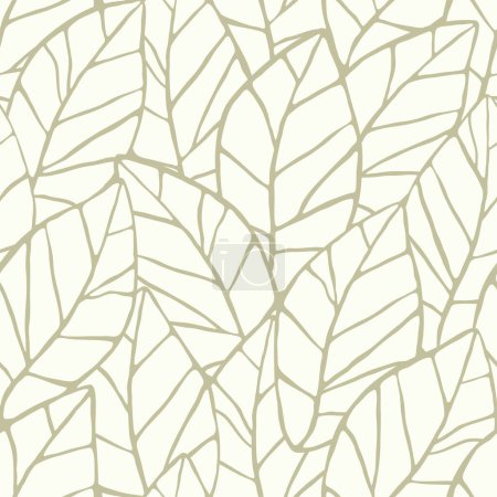 Foto de Fondo de arte botánico abstracto sin costuras con hojas. Patrón de hojas naturales dibujadas a mano gris y blanco, monocroma.Patrón floral vectorial - Imagen libre de derechos
