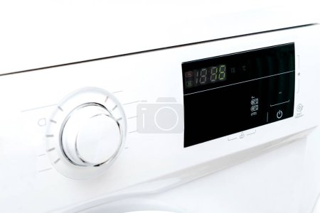 moderne machine à laver blanche automatique ronde porte d'entrée, interface, affichage numérique électronique, écran tactile sur le panneau de commande, moniteur..