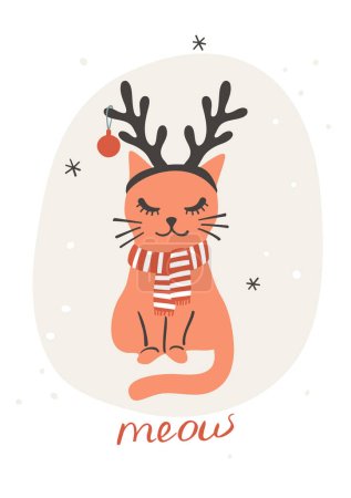 Ilustración de Tarjeta de Navidad con jengibre gato - Imagen libre de derechos