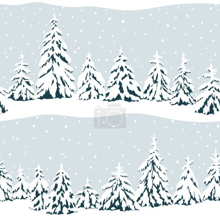 Téléchargez les illustrations : Modèle sans couture avec des arbres d'hiver - en licence libre de droit