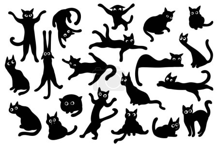 Illustration for Set of 20 funny black cats - Royalty Free Image