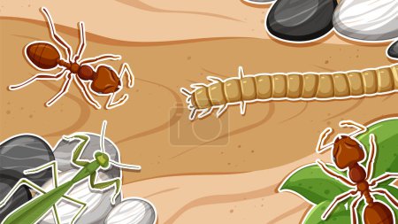 Téléchargez les illustrations : Conception de vignettes avec des insectes et des fourmis illustration - en licence libre de droit