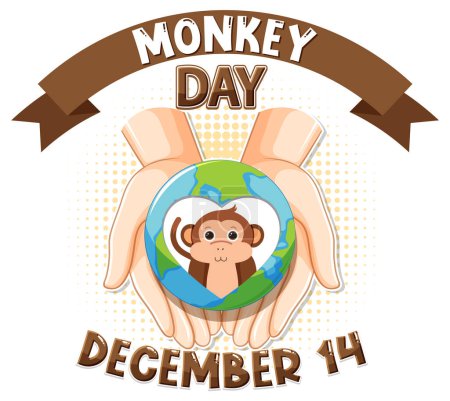 Téléchargez les illustrations : Texte du jour du singe avec illustration de personnage de dessin animé du singe - en licence libre de droit