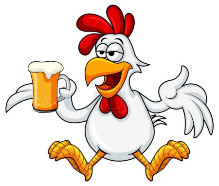 Illustration for Cartoon rooster holding beer glass illustration - Royalty Free Image