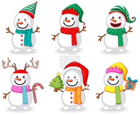 Illustration for Isolated cute Christmas snowman set illustration - Royalty Free Image