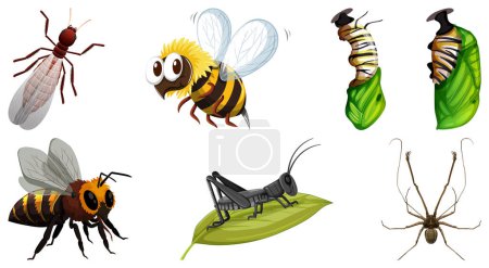 Téléchargez les illustrations : Ensemble de différents types d'insectes illustration - en licence libre de droit