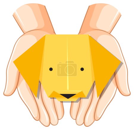 Téléchargez les illustrations : Origami chien sur main humaine illustration - en licence libre de droit