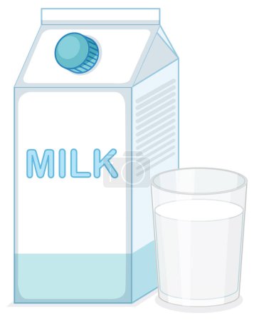 Illustration for Milk carton box with a glass illustration - Royalty Free Image