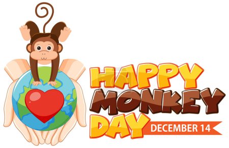 Illustration for Monkey day text for banner or poster design illustration - Royalty Free Image