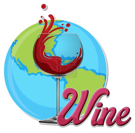 Téléchargez les illustrations : Verre à vin rouge avec illustration globe - en licence libre de droit