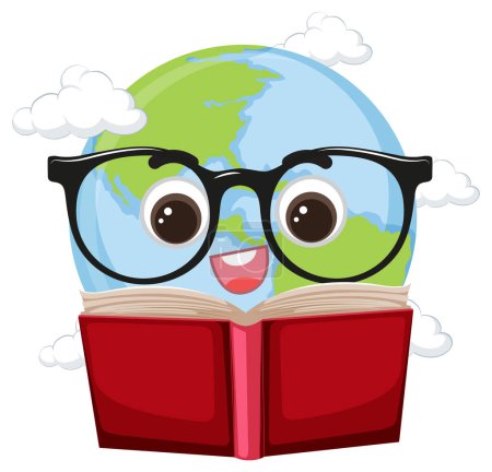Illustration for Cute earth planet wearing glasses illustration - Royalty Free Image