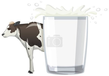 Téléchargez les illustrations : Une vache avec un verre de lait illustration - en licence libre de droit