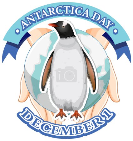 Ilustración de Texto del día Antártida con ilustración de pingüinos - Imagen libre de derechos