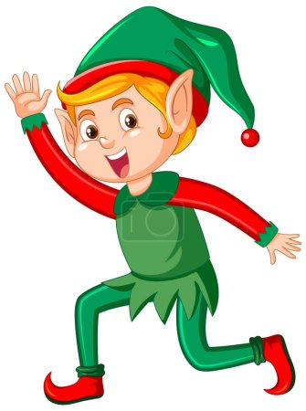 Illustration for Christmas elf waving hand cartoon character illustration - Royalty Free Image