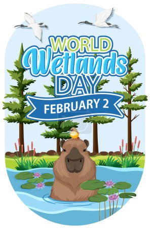 Téléchargez les illustrations : World wetlands day on February icon illustration - en licence libre de droit