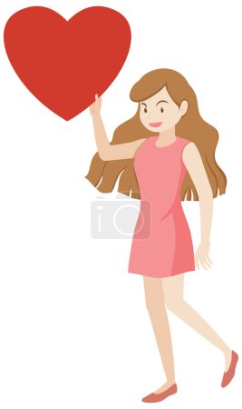 Ilustración de Woman in pink dress holding red heart on white background illustration - Imagen libre de derechos