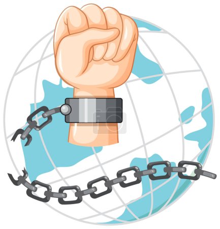 Illustration for A fist hand on chained globe illustration - Royalty Free Image
