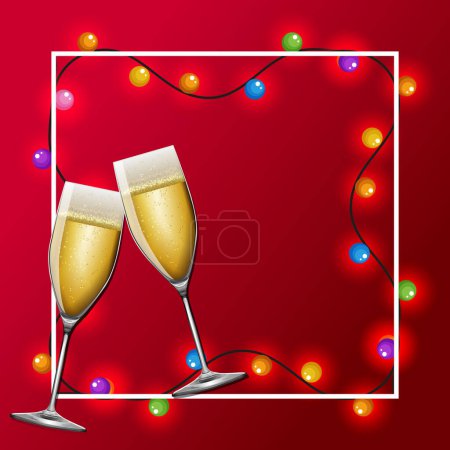 Téléchargez les illustrations : Champagne on decorative lighting red background illustration - en licence libre de droit