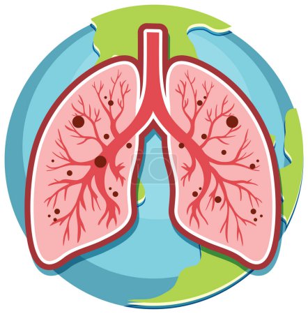 Illustration for Human lungs on earth globe illustration - Royalty Free Image