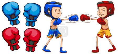 Téléchargez les illustrations : Boxer boy cartoon with boxing gloves illustration - en licence libre de droit