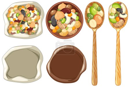 Téléchargez les illustrations : Set of grain and nuts healthy food illustration - en licence libre de droit