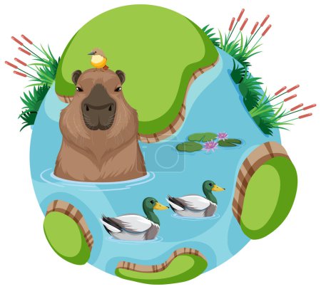 Photo for Capybara and duck in planet earth vector illustration - Royalty Free Image