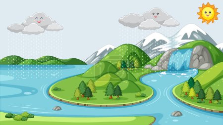 Téléchargez les illustrations : Various stages in the water or hydrological cycle illustration - en licence libre de droit
