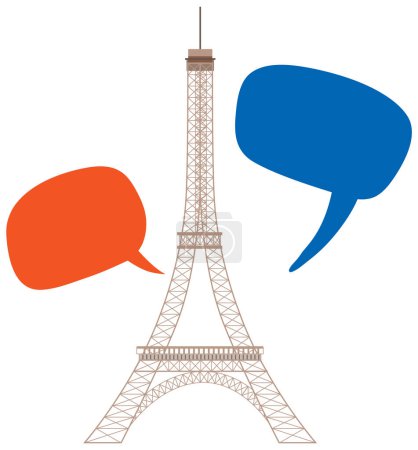 Ilustración de Eiffel Tower Paris Landmarkwith speech bubbles illustration - Imagen libre de derechos